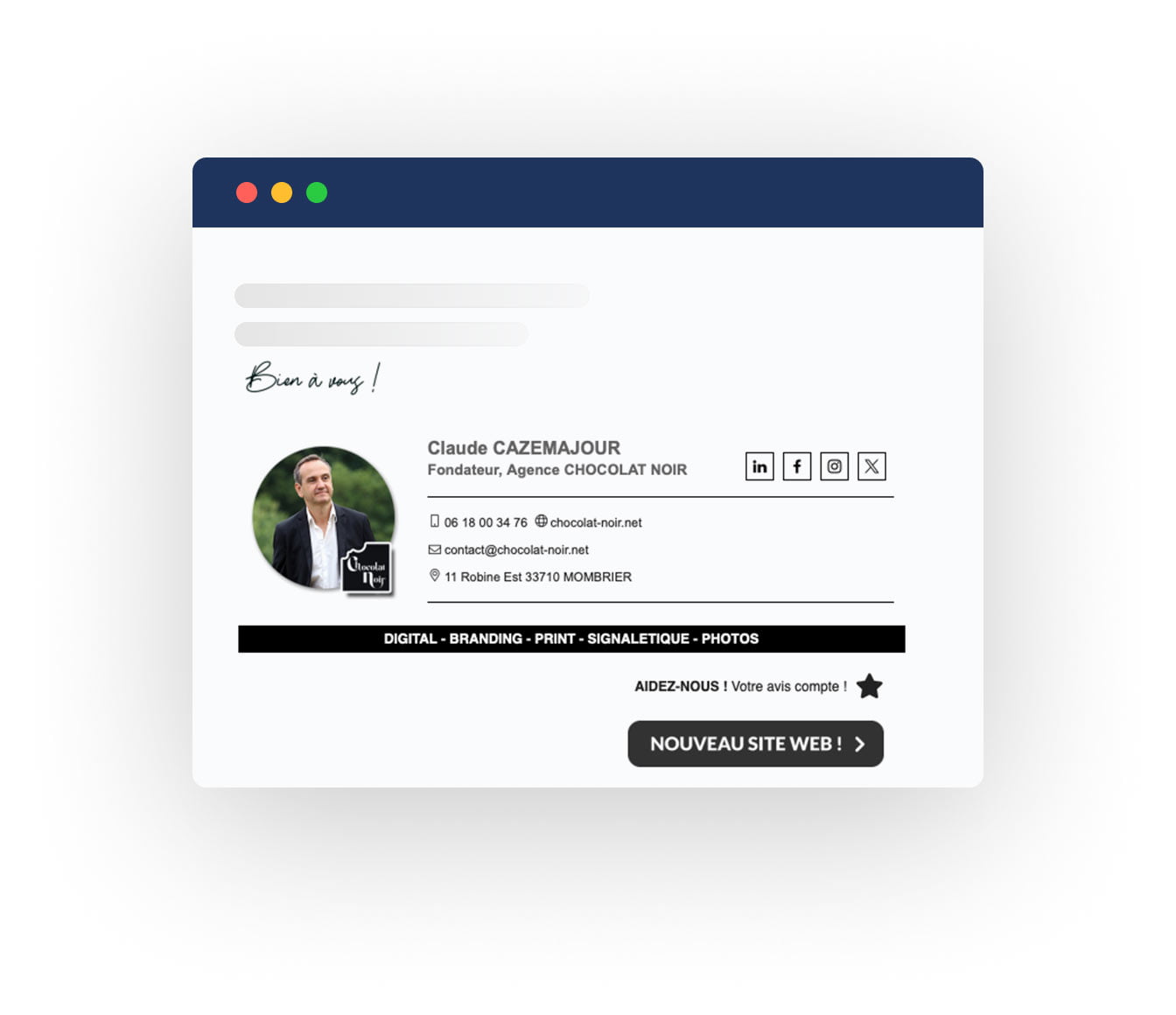 signature email de l'agence CHOCOLAT NOIR
