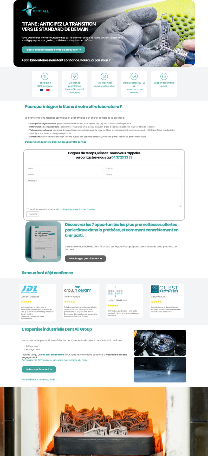 Landing page titane prothèse dentaire – Dent All Group