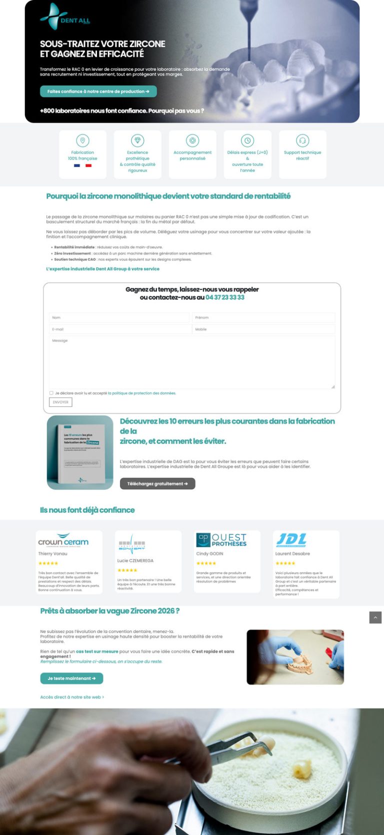 Landing pages Dent All Group – Titane & Zircone
